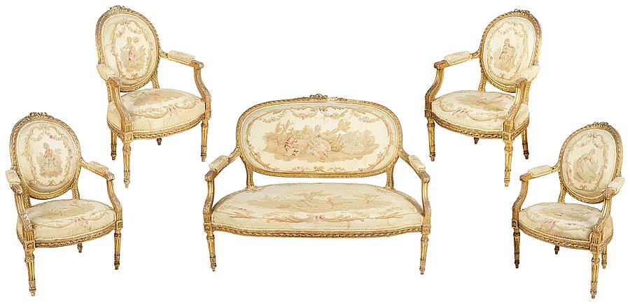 A French 19th century Louis XVI style giltwood salon suite