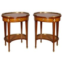Pair inlaid Louis XVI style oval side tables, 1920's