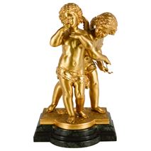 Classical 19th Century gilded bronze group of cherubs playing, 50cm(19.5") high