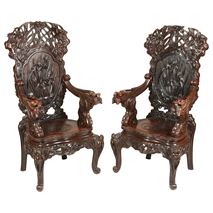 Large pair of 19th Century Oriental arm chairs