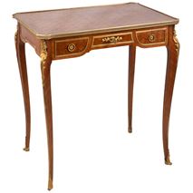 Louis XVI style parquetry inlaid side table. 19th Century. After Linke
