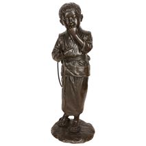 Large Japanese Meiji period bronze of a young child with a play hoop. 60cm(24")