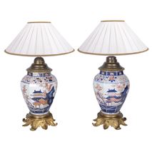 Pair 18th Century Japanese Arita Imari vases / lamps