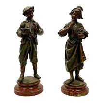 Pair 19th Century Bronzed statues of a Dutch lovers. 13.5"(35cm) high