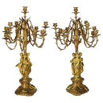 Large pair of early 19th Century gilded ormolu candelabra.