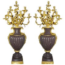 Large important pair of 19th Century Porphyry and ormolu candelabra. 154cm(61")