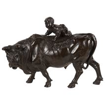 Japanese Meiji period bronze Ox with boy on its back, 20.5"(52cm) wide