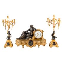 Large 19th Century gilded ormolu and bronze clock set, by Deniere, Paris