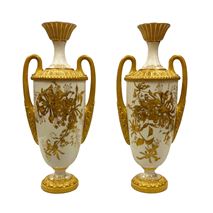 Pair of Royal Worcester porcelain vases, circa 1900. 12"(30cm) high