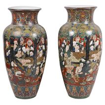 Large pair C19th Japanese Kutani porcelain vases, 100cm (39.5")