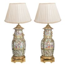 Pair 19th Century Chinese Cantonese / Rose medallion vases/ lamps.
