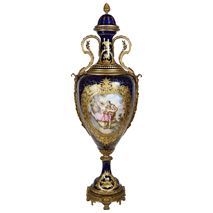 Large 19th Century Sevres style porcelain lidded vase.
