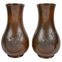 Pair meiji period Japanese bronze vases.
