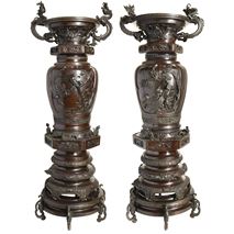 Large pair Meiji period Japanese bronze vases.