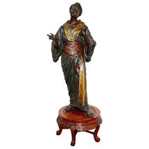 19th Century Life-Size Bronzed Japanese Lady in a Kimono, after Louis Hottot