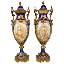 Pair Sevres lidded vases, 19th Century.