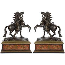 Large Pair of 19th Century Bronze Marley Horses on Boulle Stands 32"(81cm)