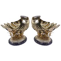 Pair Silver Gilt and hard stone Jardinieres, By Mappin and Webb 45cm(18") wide