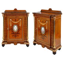 Pair 19th Century Sevres porcelain mounted side cabinets.