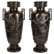 Pair C19th Japanese cast bronze vases / lamps 57cm(22.5")
