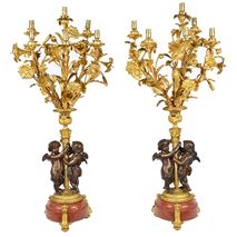 Large pair Louis XVI style bronze candelabra