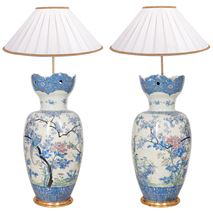 Large Pair of Japanese Yokohama Porcelain Vases / Lamps, circa 1920