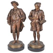 Pair bronze 19th Century statues of Hogarth and Reynolds