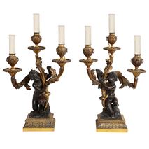 Pair ormolu and bronze candelabra, early 19th Century