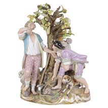 19th Century Meissen Figuren an apple picker, shepherd and woodman.