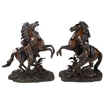 Large Pair of 19th Century Bronze Marley Horses, after Coustou