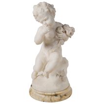 Italian 19th Century Marble statue seated child holding flowers.