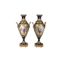 PAIR 19TH CENTURY FRENCH SEVRES STYLE PORCELAIN VASES