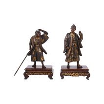 Pair Japanese Miyao bronze statues, Meiji period.