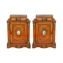 Pair French 19th Century Pier cabinets, porcelain plaques