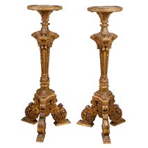 Pair 18th Century style carved gilt wood torchers / lamps