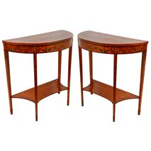 Pair Sheraton revival Satinwood console/side tables, 19th Century.