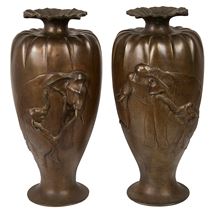Pair Meiji period Japanese bronze vases.