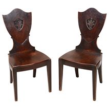 Pair 18th Century Mahogany Hall chair, Prince of Wales feathers.