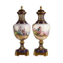 Large pair late 19th Century Sevres style porcelain vases.