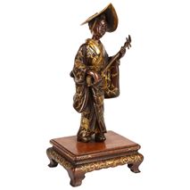 Japanese Miyao bronze figure of a female musician.