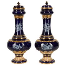 Pair Meissen pate sur pate vases, 19th Century
