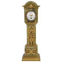 Miniature Onyx + ormolu table longcase / mantle clock