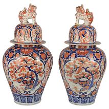 Pair 19th Century Japanese Imari lidded vases