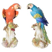 Pair 19th Century Meissen porcelain Parrots.