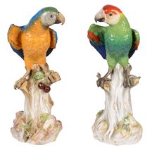 Large pair 19th Century Meissen Parrots, 43cm high