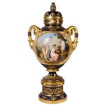 A rare large Vienna style Bohemian Pirkenhammer lidded twin-handle vase 