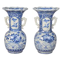 Pair 19th Century Japanese Blue and white vases / lamps.