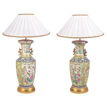 Pair of 19th Century Rose Medallion, Canton Vases / Lamps