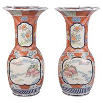 Large pair flared neck Kutani vases, circa 1890.
