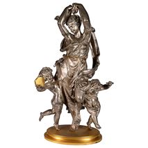 19th Century Silvered bronze mother and children dancing. By Carrier